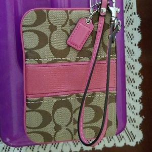 Coach wristlet tan and pink